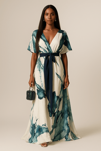 Liara™ | Elegant gown adorned with watercolour Print