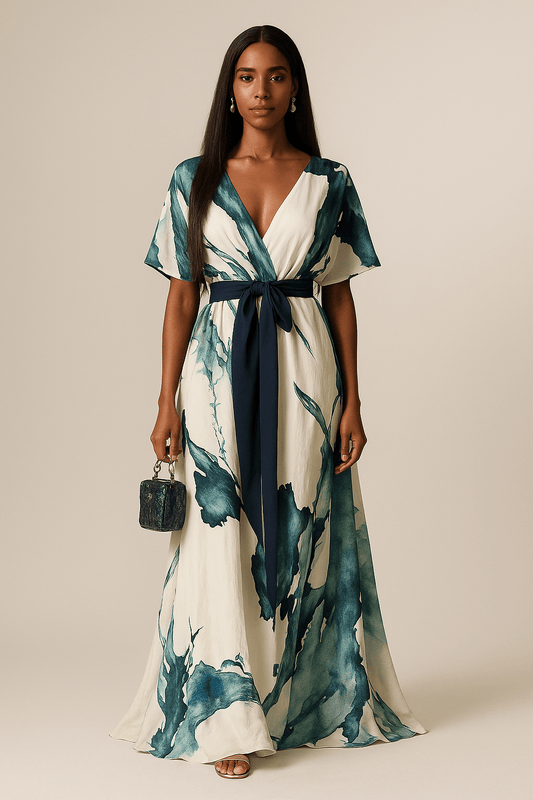 Liara™ | Elegant gown adorned with watercolour Print