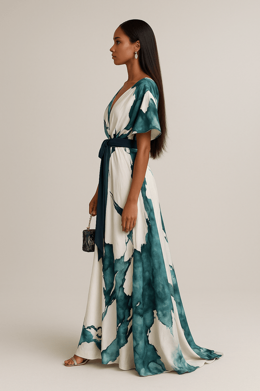 Liara™ | Elegant gown adorned with watercolour Print